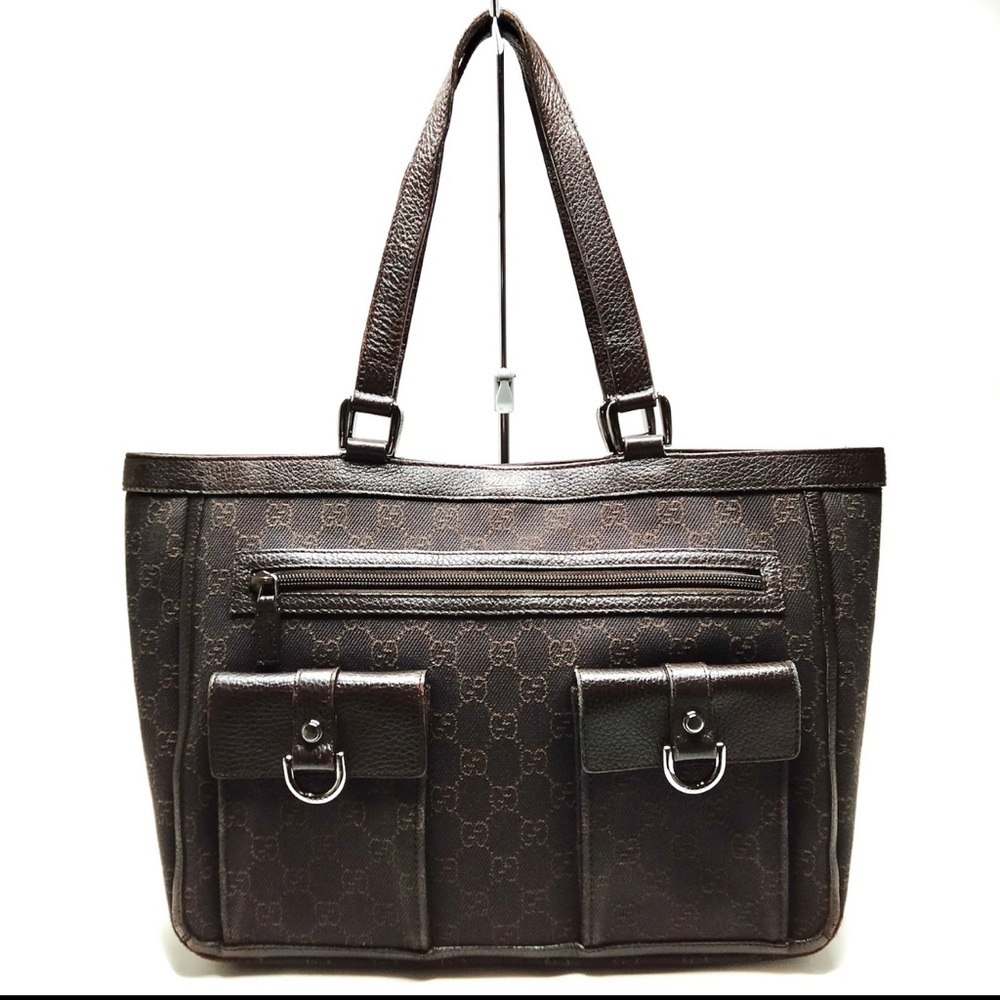 Gucci Dark Brown Leather Tote with Monogram
